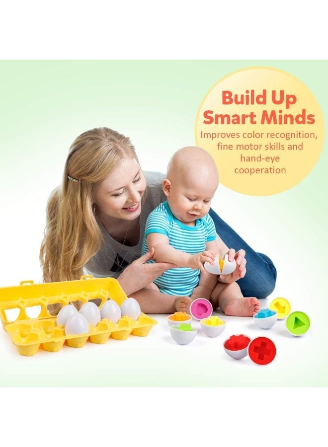 Matching Eggs 12 pcs Set Color & Shape Recoginition Sorter Puzzle for Toddlers Easter Travel Game Early Learning Educational Fine Motor Skill  Gift for Year Old Kids - Image 4